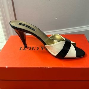 Claudia Ciuti black and white patent leather heel.